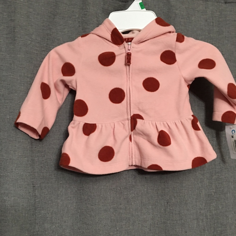 Carter's Baby Girl Lightweight Fleece Peplum Jacket 9M Pink multi Polka dot New - Picture 8 of 10